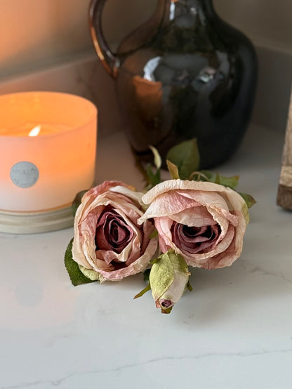 Dusky Pink Rose Spray & Green Vase