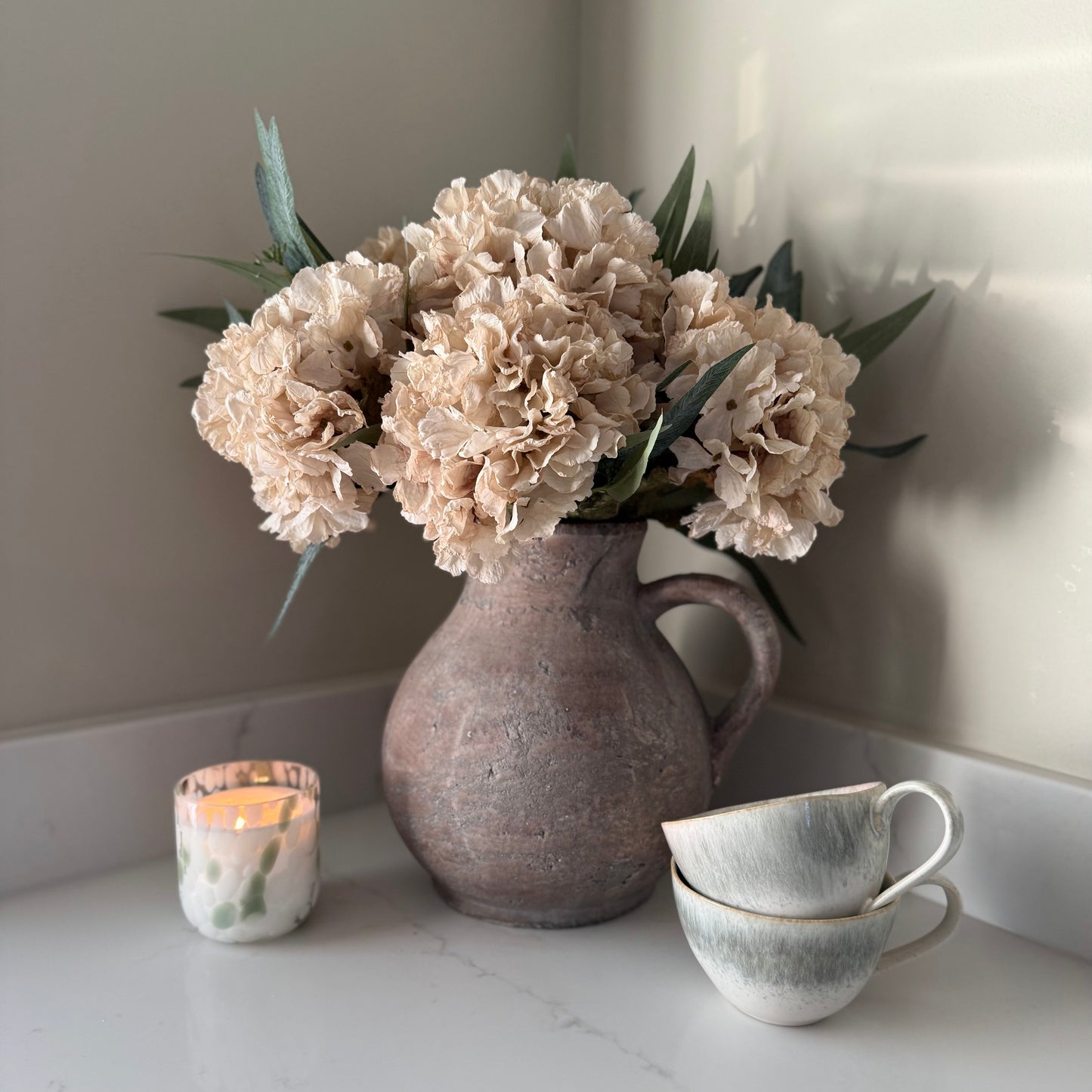 Nude Hydrangea & Eucalyptus Arrangement