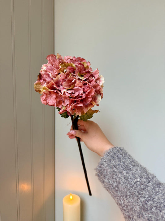 Dried Dusky Pink Artificial Hydrangea Stems