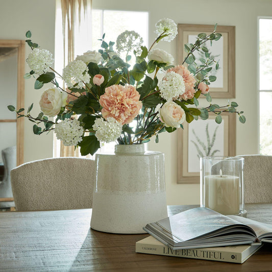 Peach Pink Peony Rose Luxury Faux Flower Stem