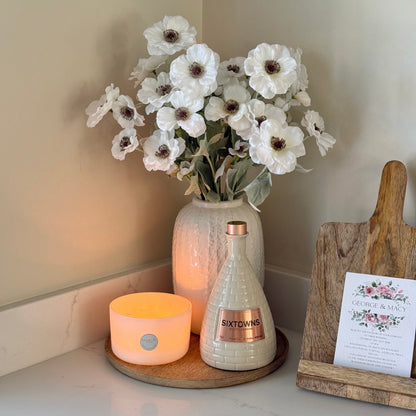 Medium Cream Floral Detail Vase with Poppy Stems