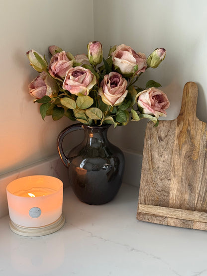 Dusky Pink Rose Spray & Green Vase