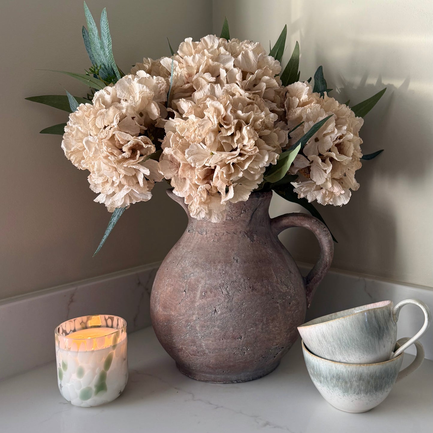 Nude Hydrangea & Eucalyptus Arrangement