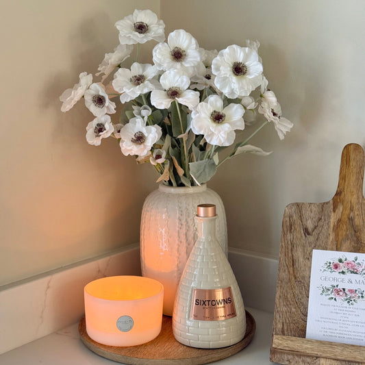 Large Cream Floral Detail Vase with Poppy Stems