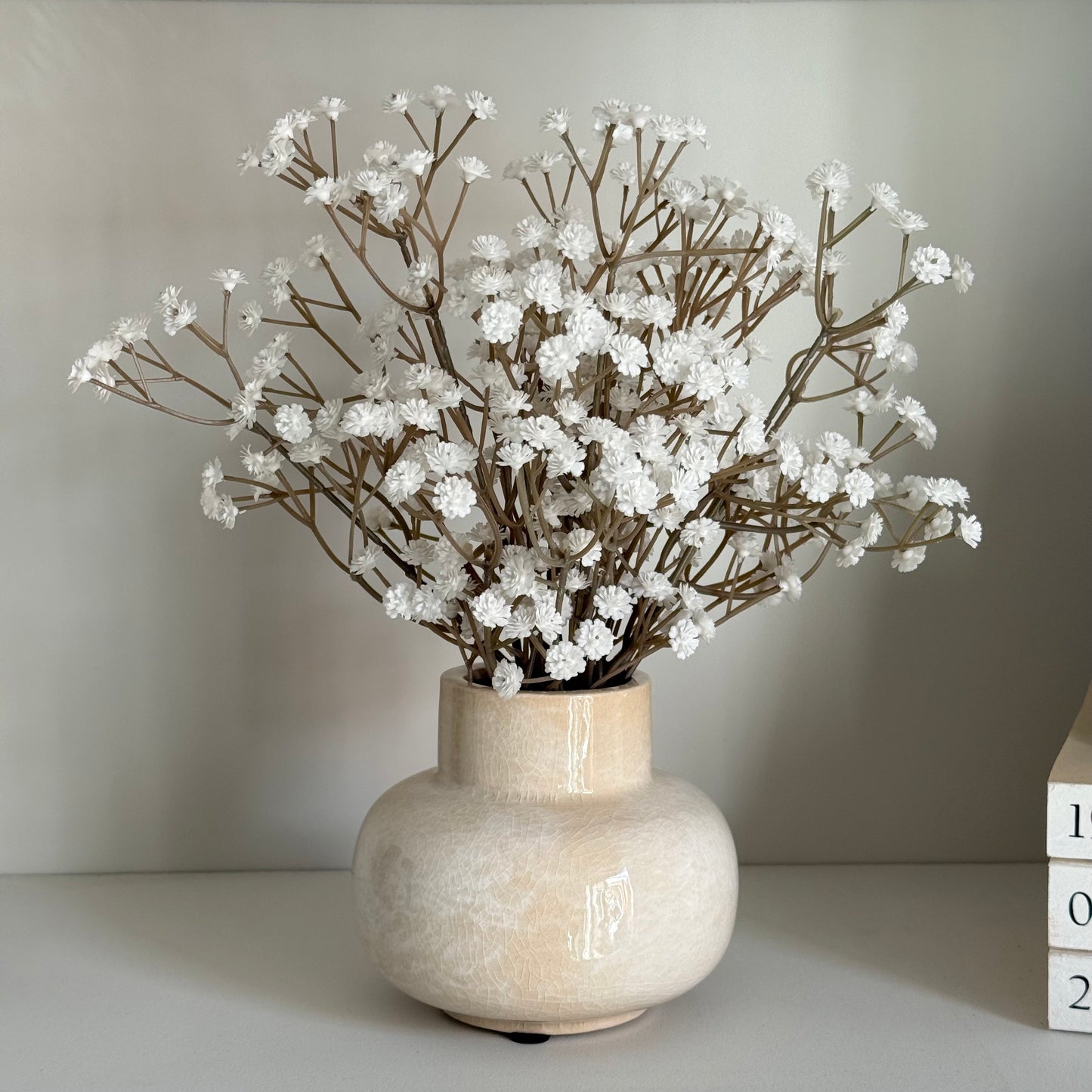 Small Marbled Ceramic Vase with White Gyp