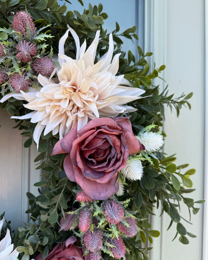 Extra Large 60cm Handmade Dusky Pink Peony & Dahlia Wreath