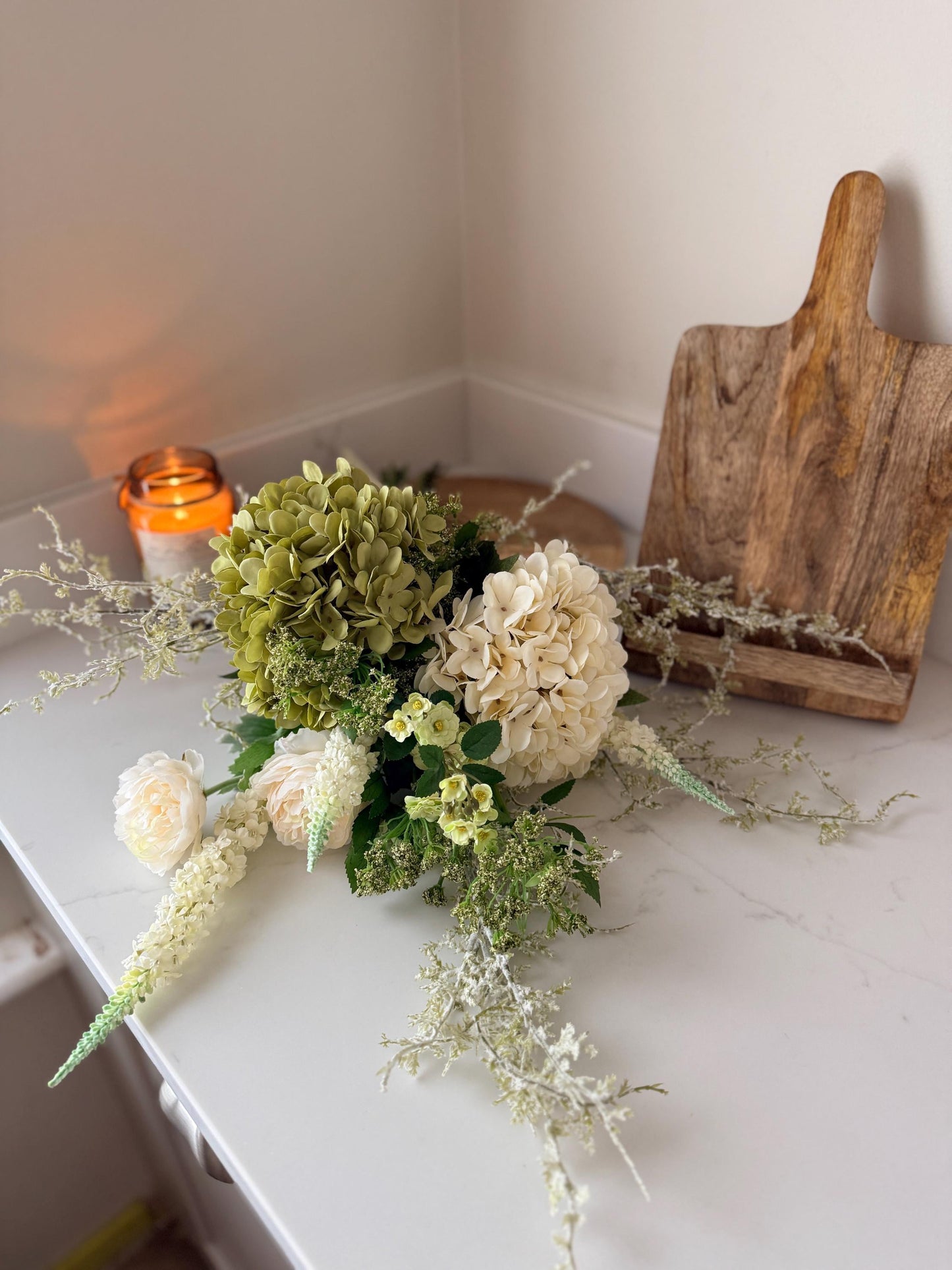 Daphne Handmade Faux Flower Arrangement | Luxury White & Green Hydrangea Bouquet