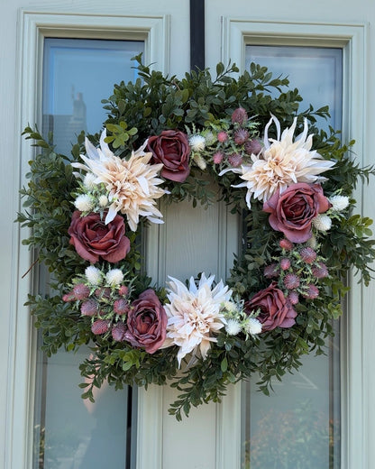 Extra Large 60cm Handmade Dusky Pink Peony & Dahlia Wreath