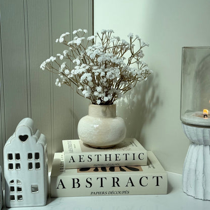 Small Marbled Ceramic Vase with White Gyp