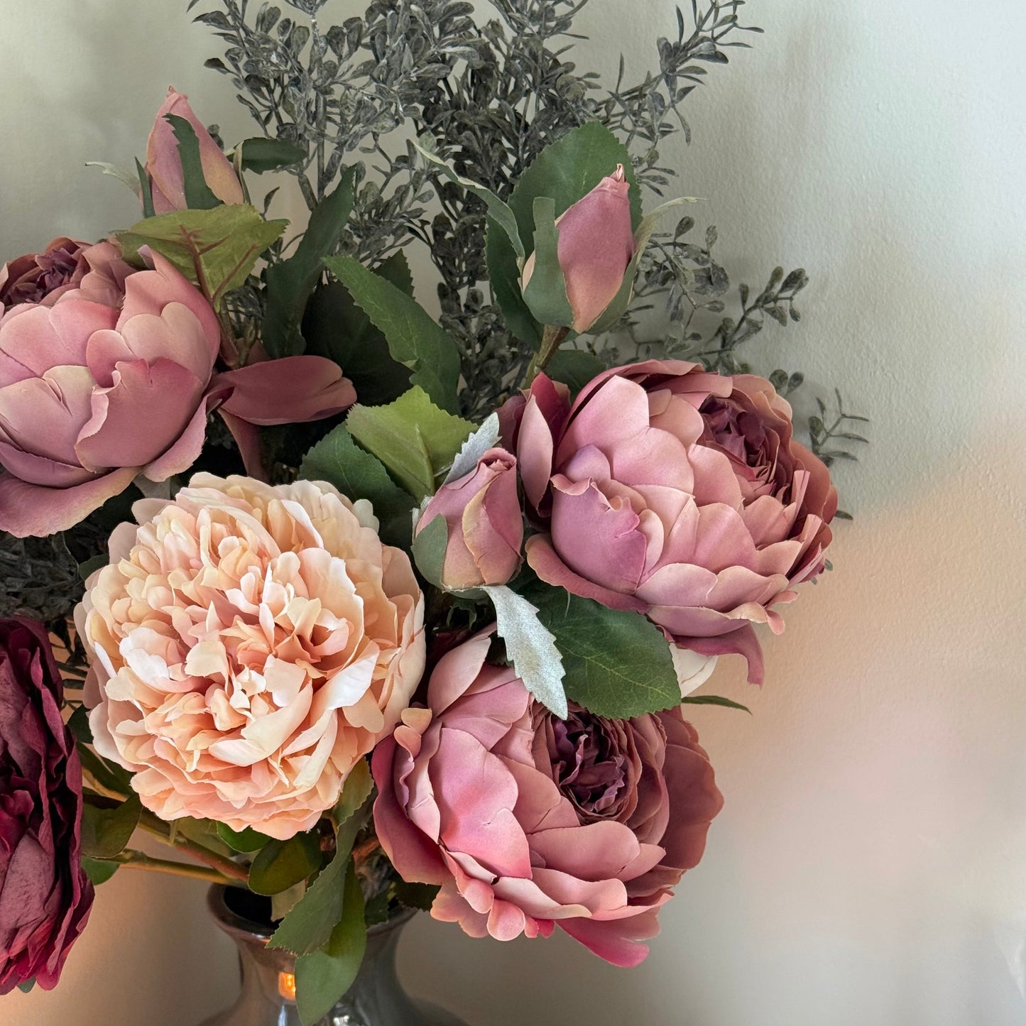 Isabella – Luxury Silk Autumn Floral Arrangement | Blush & Burgundy Peonies