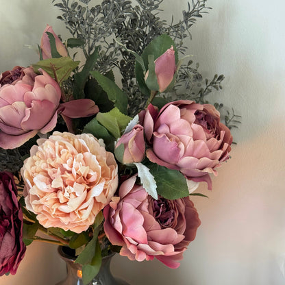 Isabella – Luxury Silk Autumn Floral Arrangement | Blush & Burgundy Peonies