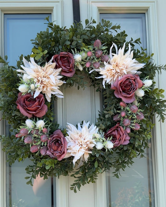 Extra Large 60cm Handmade Dusky Pink Peony & Dahlia Wreath