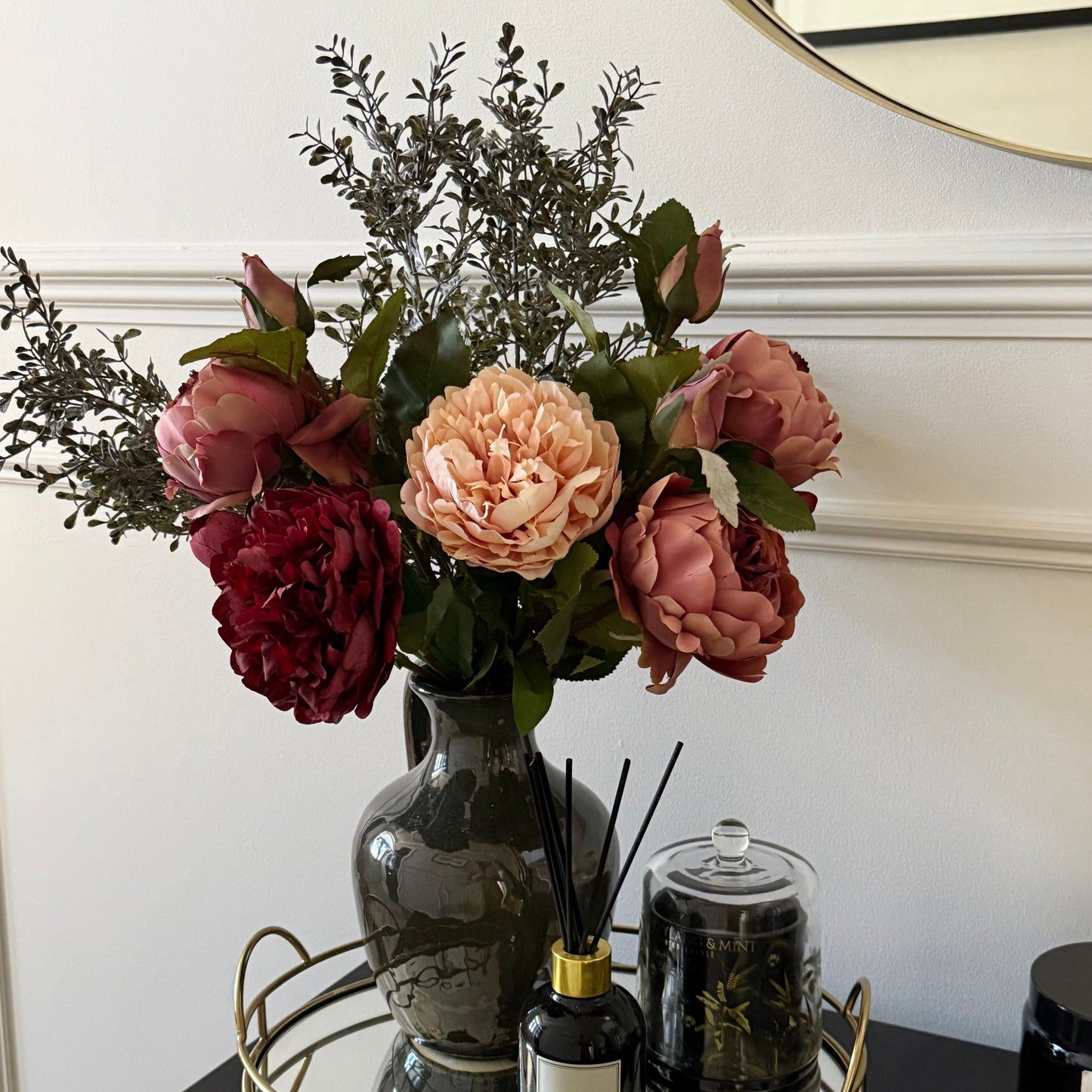 Isabella – Luxury Silk Autumn Floral Arrangement | Blush & Burgundy Peonies