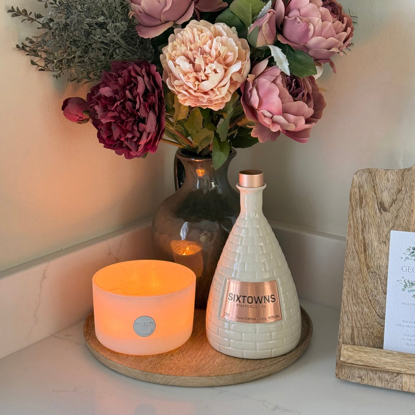Isabella – Luxury Silk Autumn Floral Arrangement | Blush & Burgundy Peonies