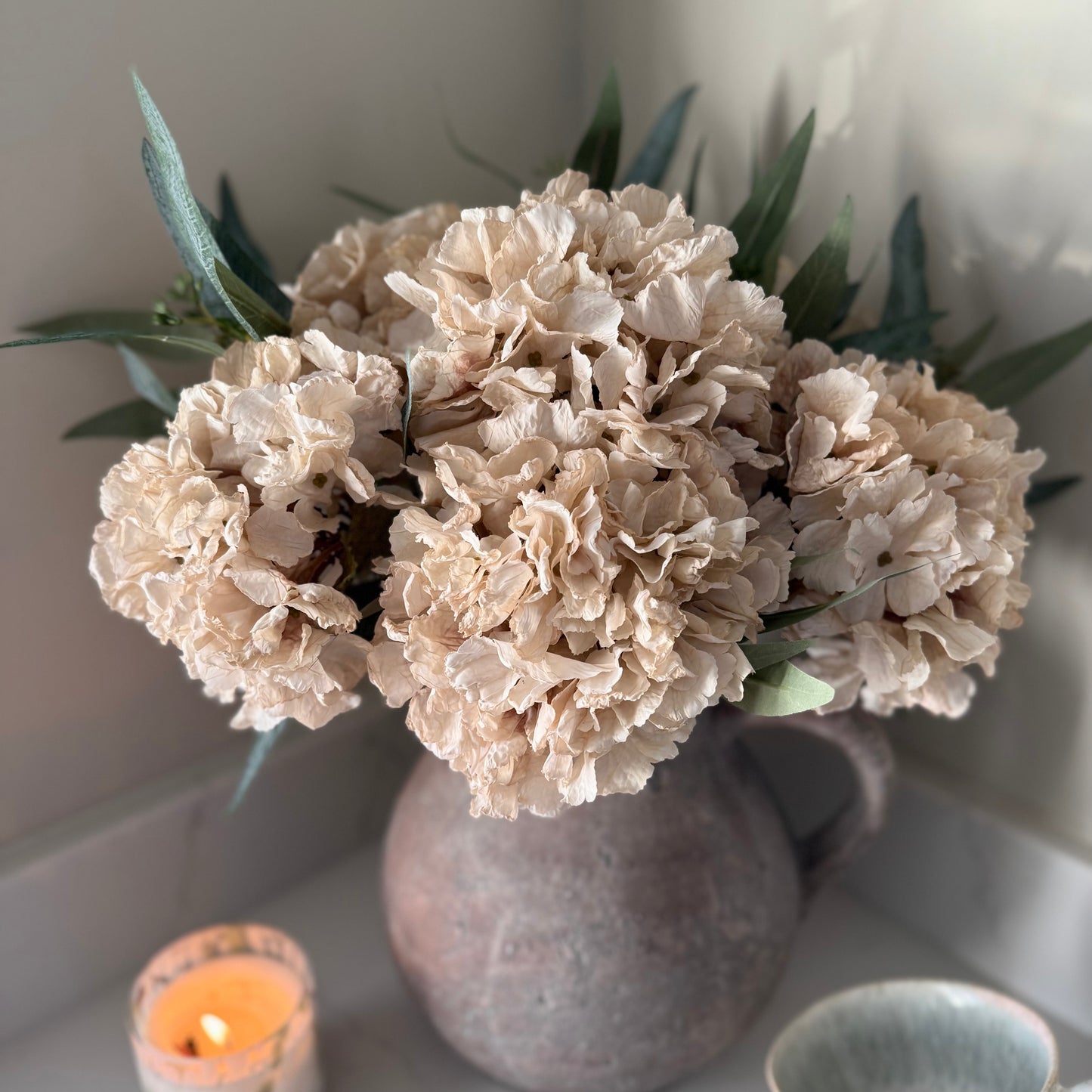 Nude Hydrangea & Eucalyptus Arrangement