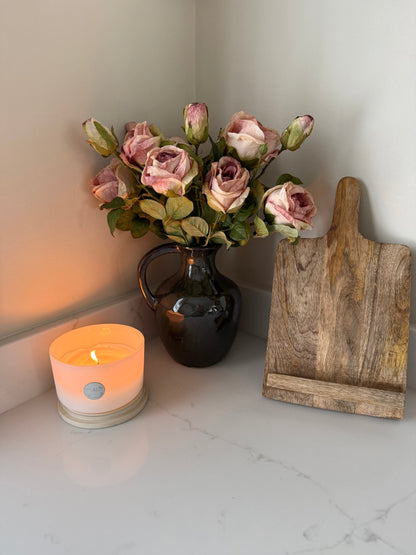 Dusky Pink Rose Spray & Green Vase