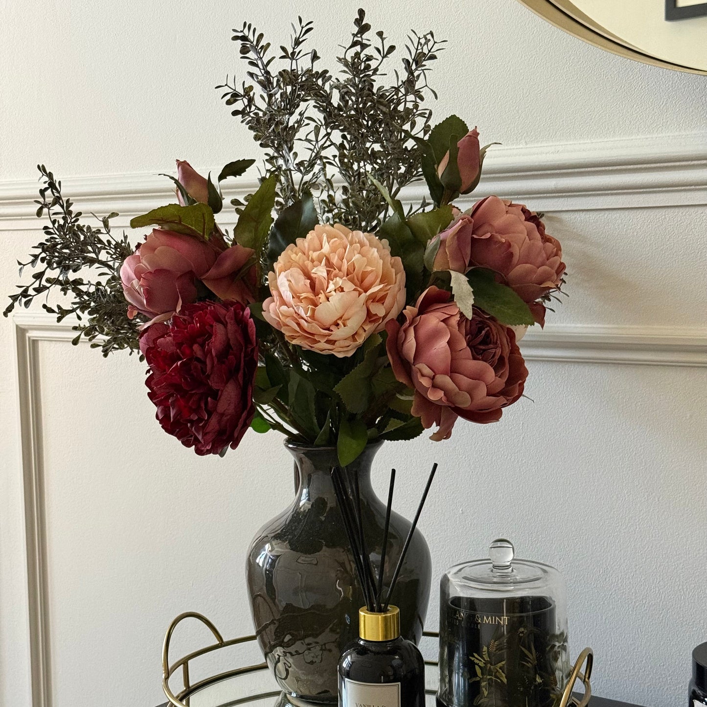 Isabella – Luxury Silk Autumn Floral Arrangement | Blush & Burgundy Peonies