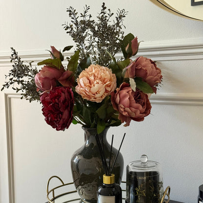 Isabella – Luxury Silk Autumn Floral Arrangement | Blush & Burgundy Peonies