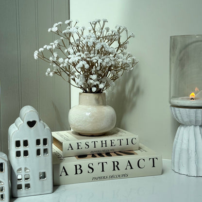 Small Marbled Ceramic Vase with White Gyp