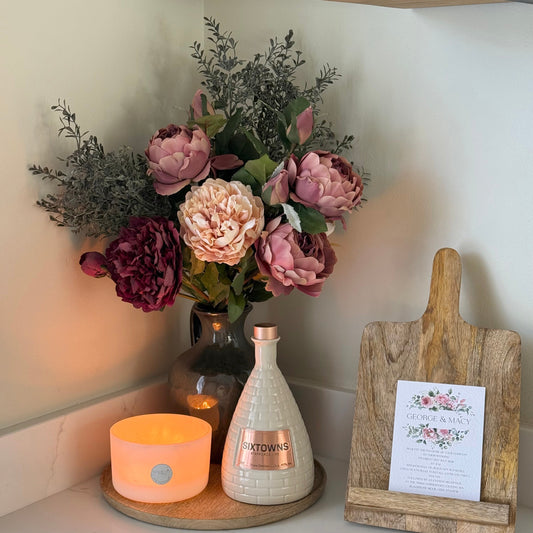 Isabella – Luxury Silk Autumn Floral Arrangement | Blush & Burgundy Peonies