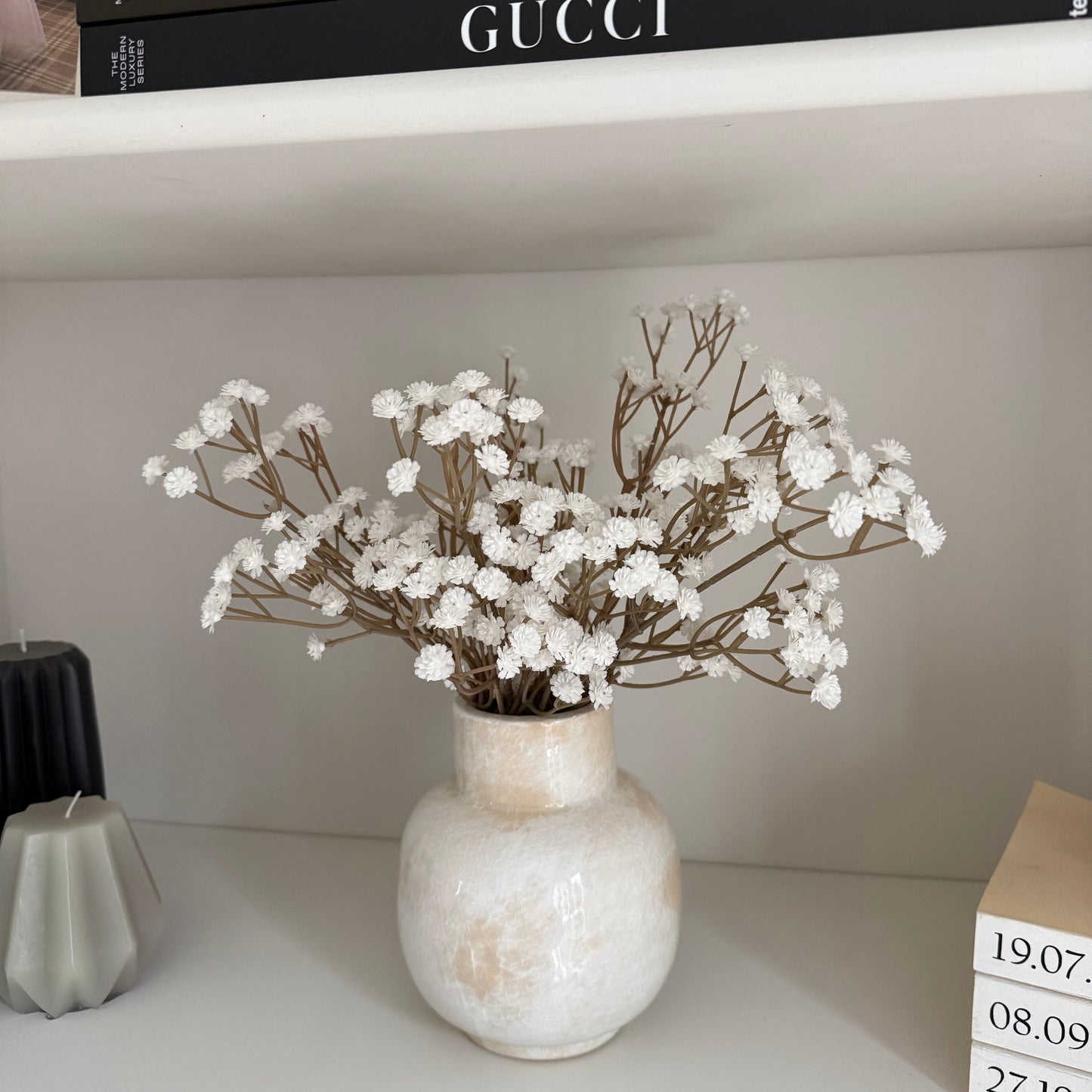 Marbled Ceramic Vase with White Gyp