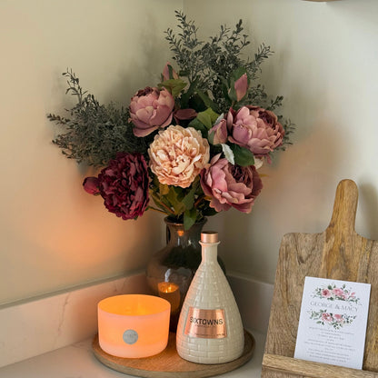 Isabella – Luxury Silk Autumn Floral Arrangement | Blush & Burgundy Peonies