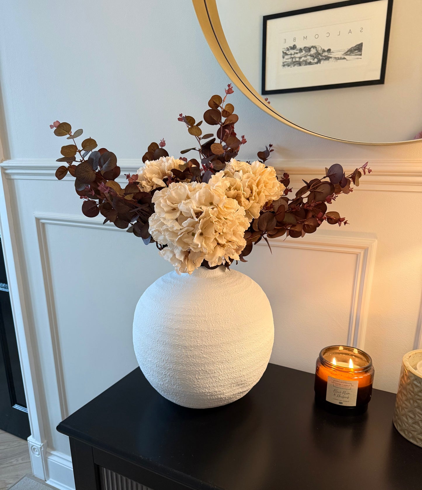 Nala - Handmade Luxury Silk Autumn Floral Arrangement | Burgundy and Blush Dried Hydrangea Artificial Flower Bouquet