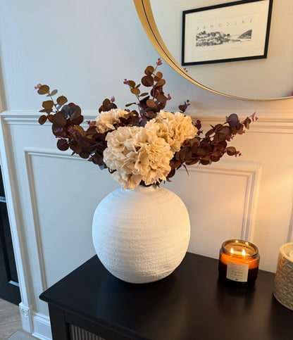 Nala - Handmade Luxury Silk Autumn Floral Arrangement | Burgundy and Blush Dried Hydrangea Artificial Flower Bouquet