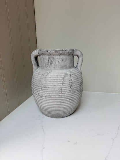 Athena Stone Amphora Pot – Rustic Stone Effect Decorative Vase with Handles - NalaWillowCo