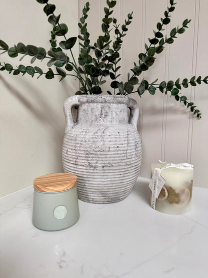 Athena Stone Amphora Pot – Rustic Stone Effect Decorative Vase with Handles - NalaWillowCo