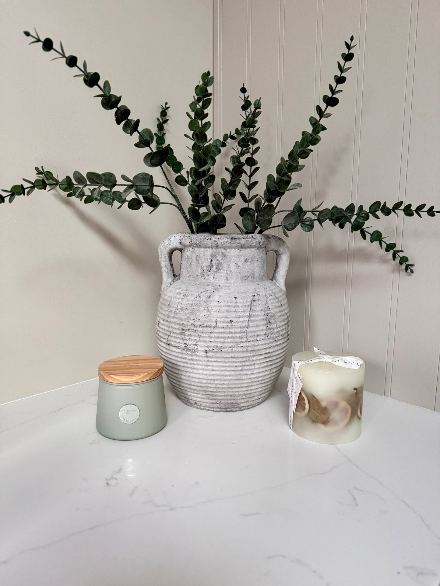 Athena Stone Amphora Pot – Rustic Stone Effect Decorative Vase with Handles - NalaWillowCo