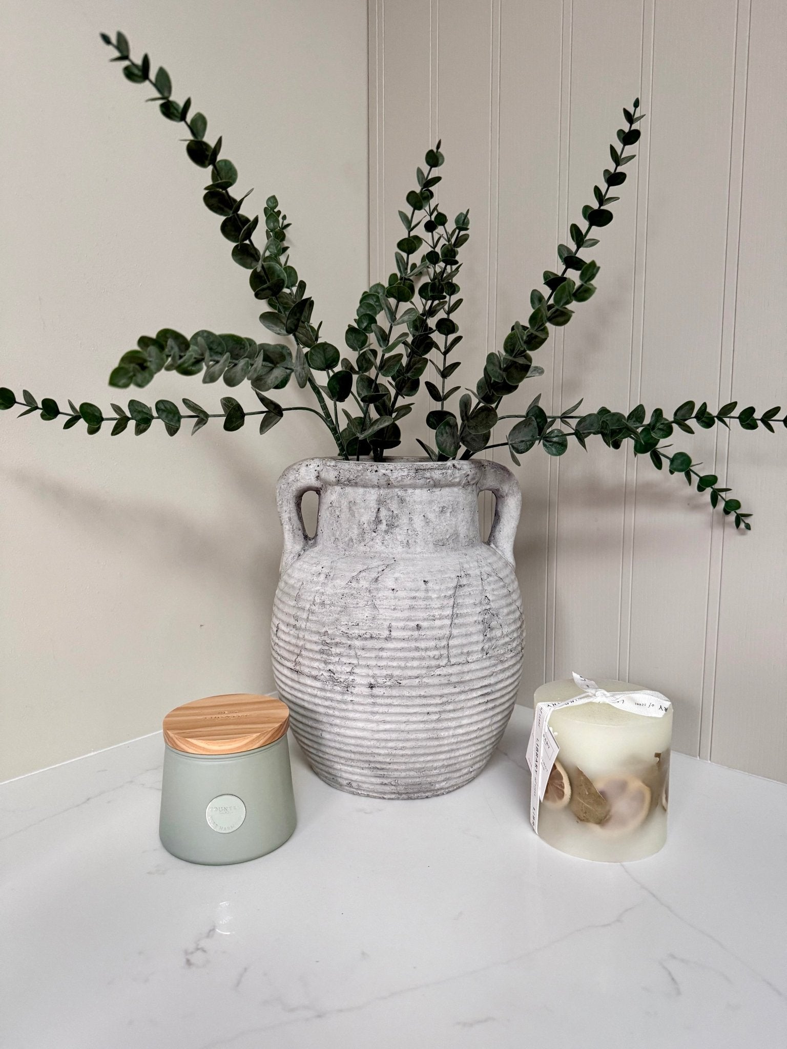 Athena Stone Amphora Pot – Rustic Stone Effect Decorative Vase with Handles - NalaWillowCo