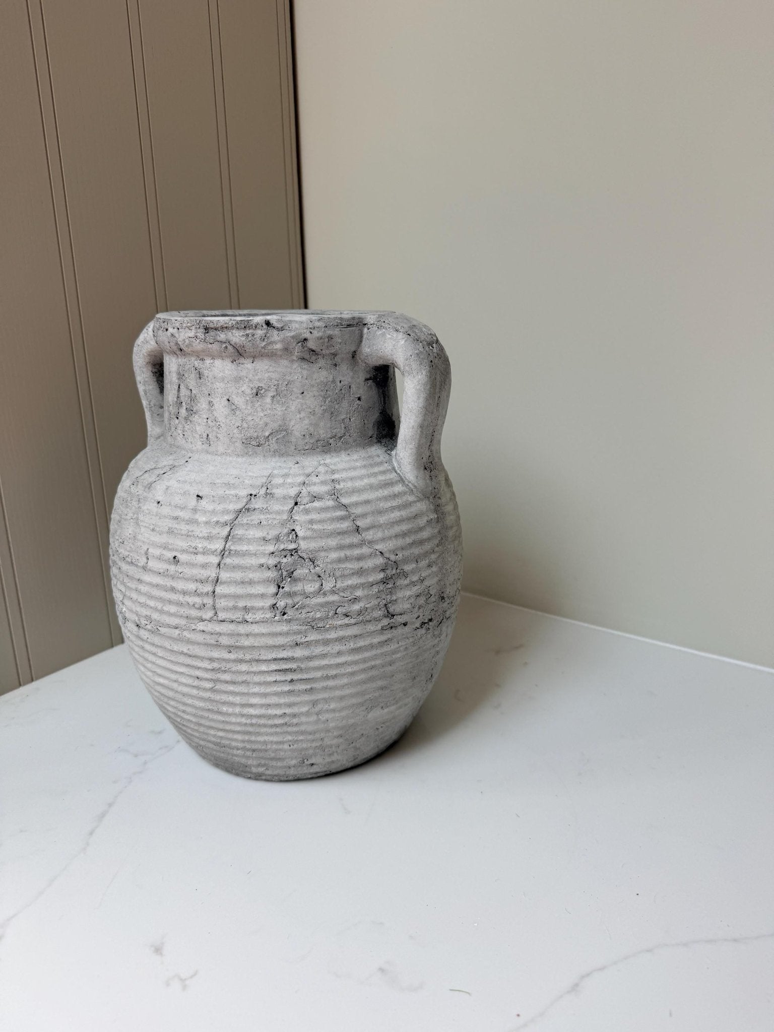 Athena Stone Amphora Pot – Rustic Stone Effect Decorative Vase with Handles - NalaWillowCo