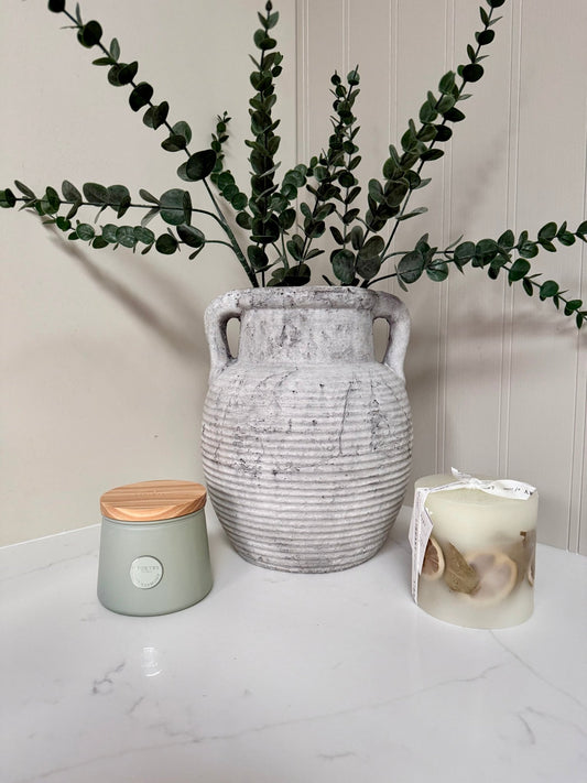 Athena Stone Amphora Pot – Rustic Stone Effect Decorative Vase with Handles - NalaWillowCo