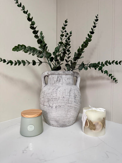Athena Stone Amphora Pot – Rustic Stone Effect Decorative Vase with Handles - NalaWillowCo