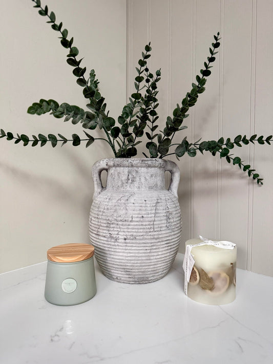 Athena Stone Amphora Pot – Rustic Stone Effect Decorative Vase with Handles - NalaWillowCo