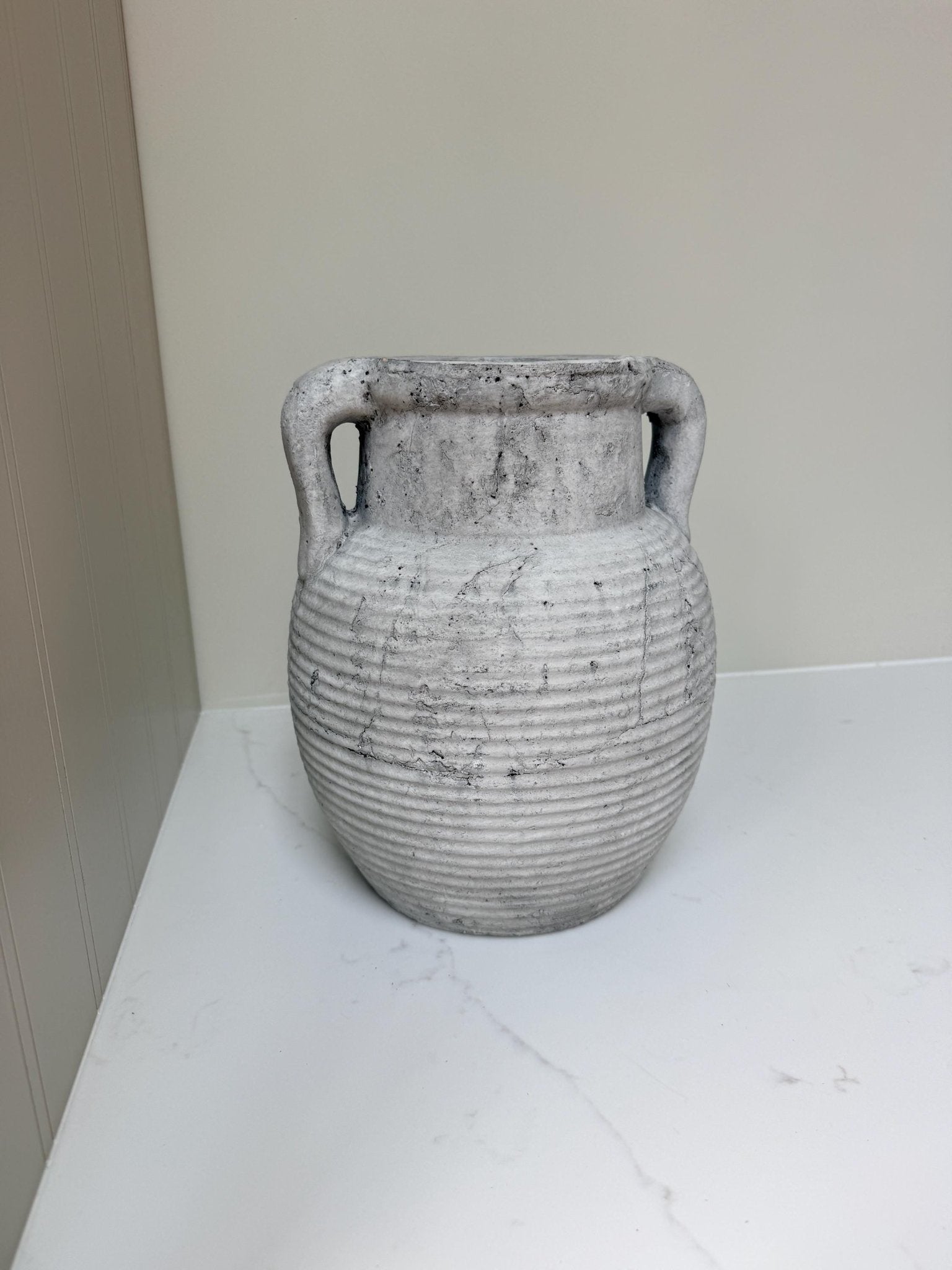 Athena Stone Amphora Pot – Rustic Stone Effect Decorative Vase with Handles - NalaWillowCo