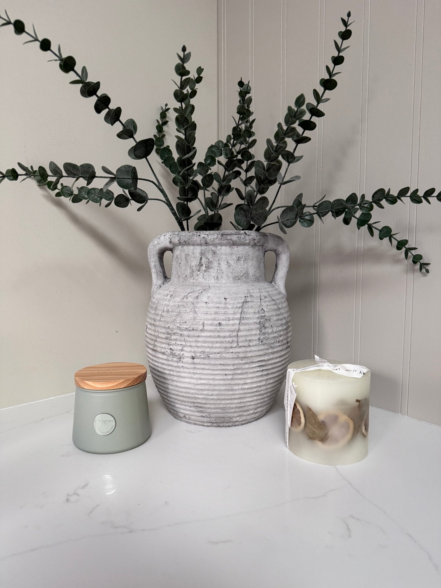 Athena Stone Amphora Pot – Rustic Stone Effect Decorative Vase with Handles - NalaWillowCo