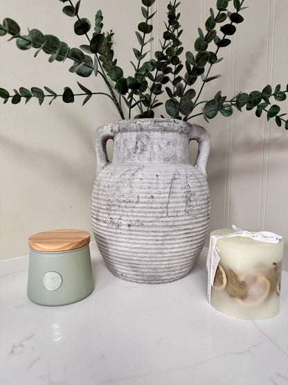 Athena Stone Amphora Pot – Rustic Stone Effect Decorative Vase with Handles - NalaWillowCo