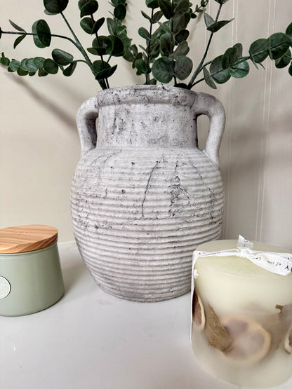 Athena Stone Amphora Pot – Rustic Stone Effect Decorative Vase with Handles - NalaWillowCo