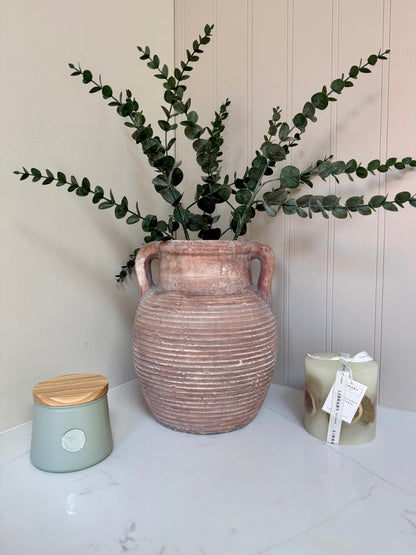 Athena Stone Amphora Terracotta Pot – Rustic Stone Effect Decorative Vase with Handles - NalaWillowCo