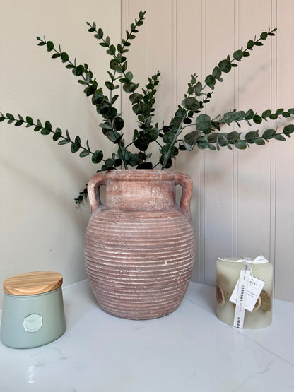 Athena Stone Amphora Terracotta Pot – Rustic Stone Effect Decorative Vase with Handles - NalaWillowCo
