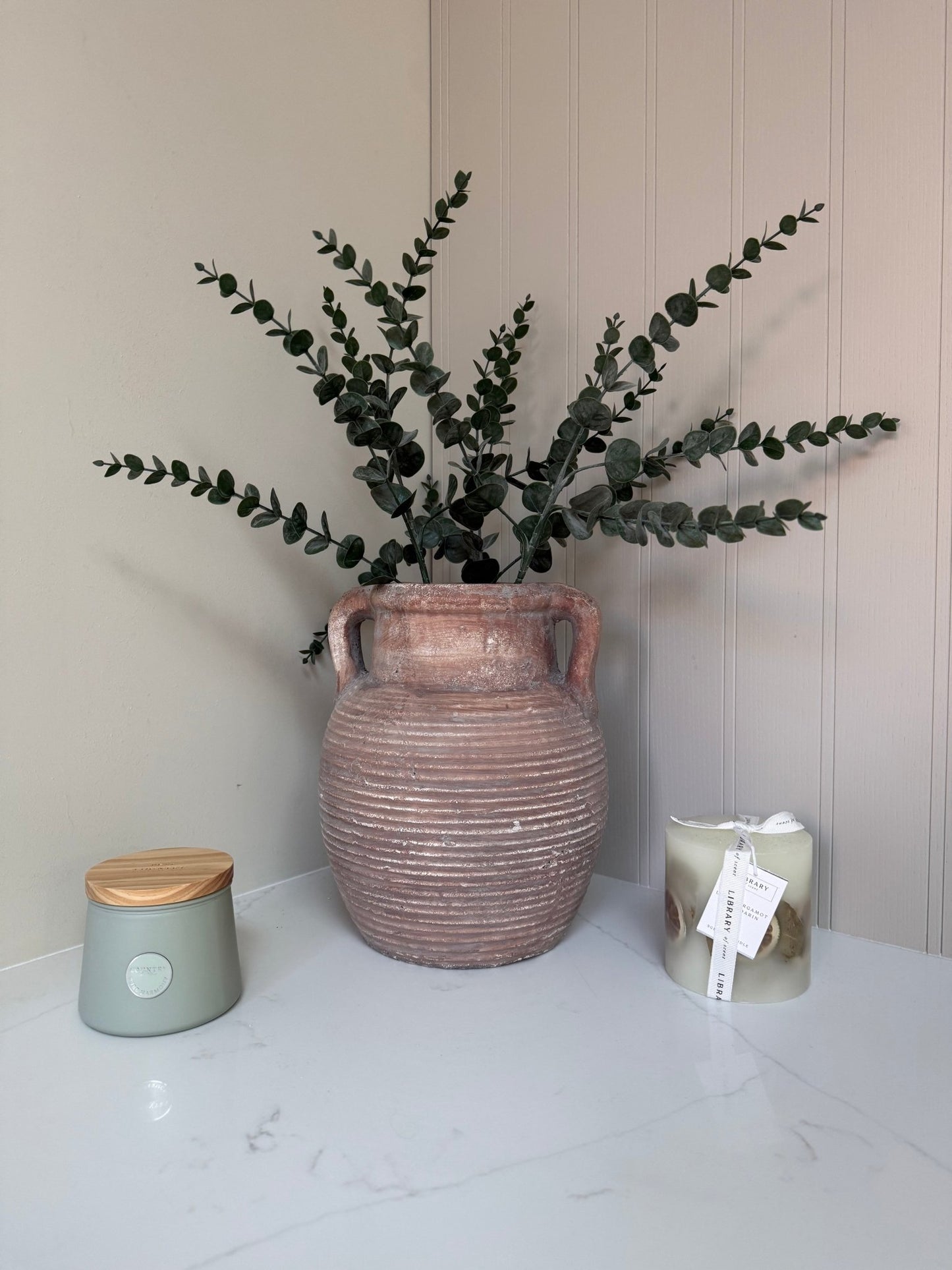Athena Stone Amphora Terracotta Pot – Rustic Stone Effect Decorative Vase with Handles - NalaWillowCo