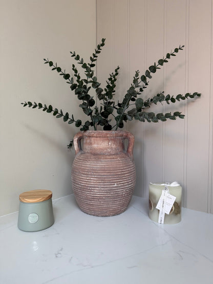Athena Stone Amphora Terracotta Pot – Rustic Stone Effect Decorative Vase with Handles - NalaWillowCo