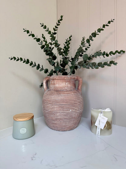 Athena Stone Amphora Terracotta Pot – Rustic Stone Effect Decorative Vase with Handles - NalaWillowCo