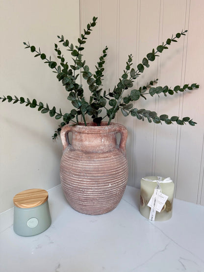 Athena Stone Amphora Terracotta Pot – Rustic Stone Effect Decorative Vase with Handles - NalaWillowCo
