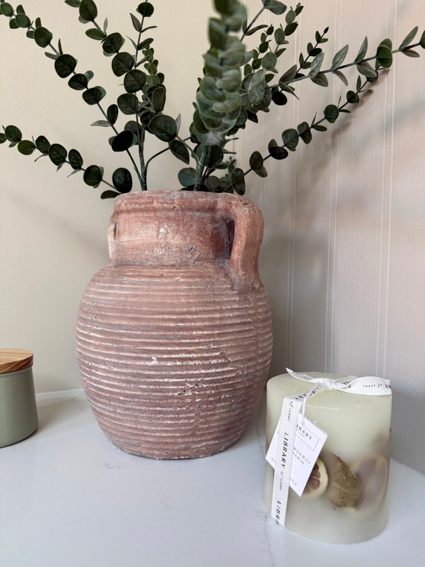 Athena Stone Amphora Terracotta Pot – Rustic Stone Effect Decorative Vase with Handles - NalaWillowCo