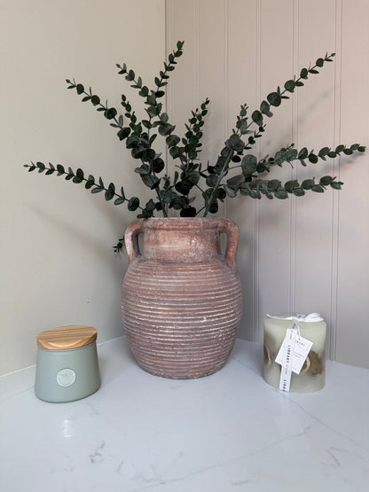 Athena Stone Amphora Terracotta Pot – Rustic Stone Effect Decorative Vase with Handles - NalaWillowCo