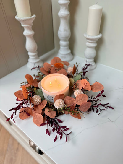 Autumn Eucalyptus Candle Door Wreath – Burnt Orange & Blush Faux Floral Arrangement’s Red - NalaWillowCo