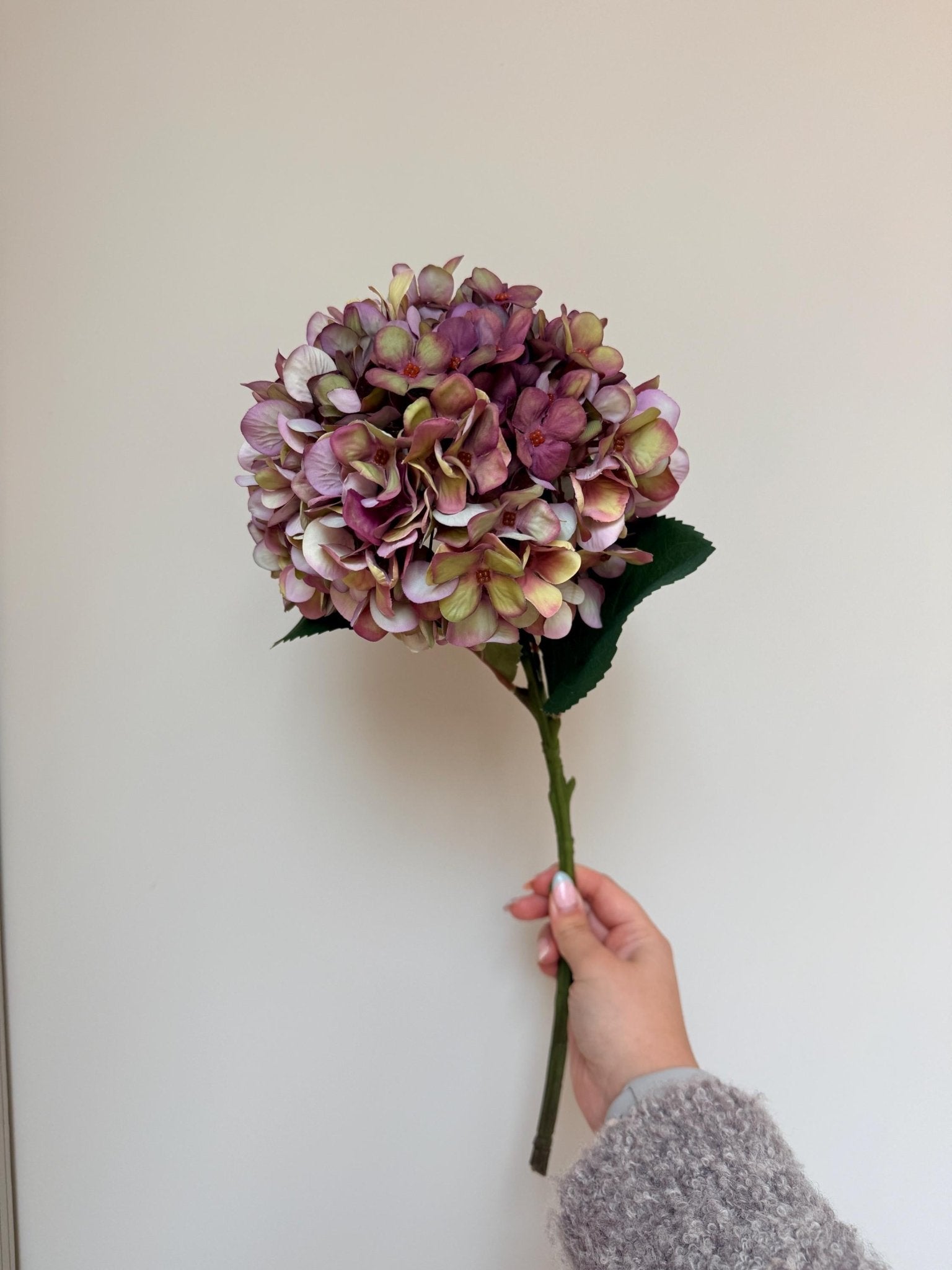 Autumn White, Pink and Burgundy Artificial Hydrangea Stems - NalaWillowCo